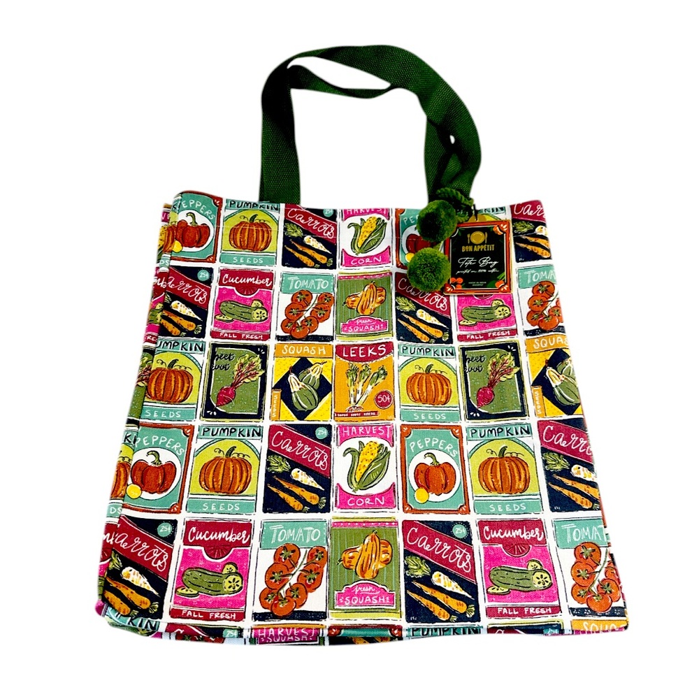 NEW Bon Appetit REUSABLE SEED PACKET Design Tote Bag with Double Handles
